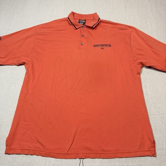 Harley Davidson Golf Polo Mens Sz XL 100% Cotton Orange Mid Ohio Springfield - Picture 2 of 6